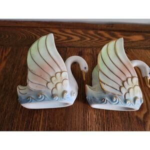 Porcelain Japan Petite Pair Swan Candleholders Ucagco 3.25"H